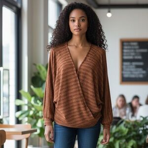 DAYTRIP NWT Long Sleeve Chutney/Black Embroidered Stripes Top M